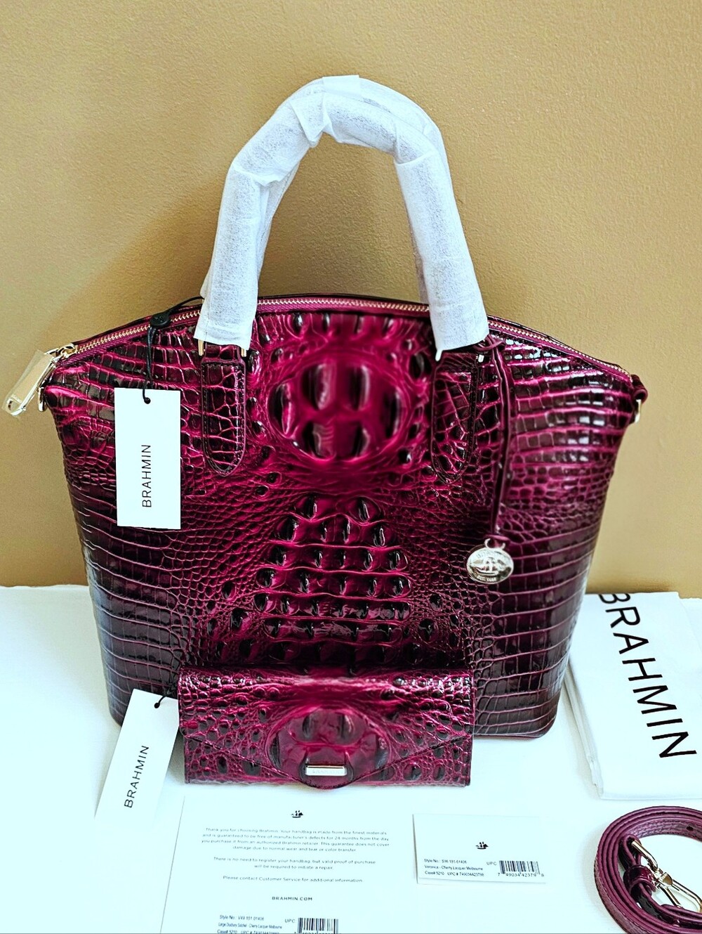 NWT Brahmin CHERRY LACQUER Large Duxbury w/Veronica Wallet